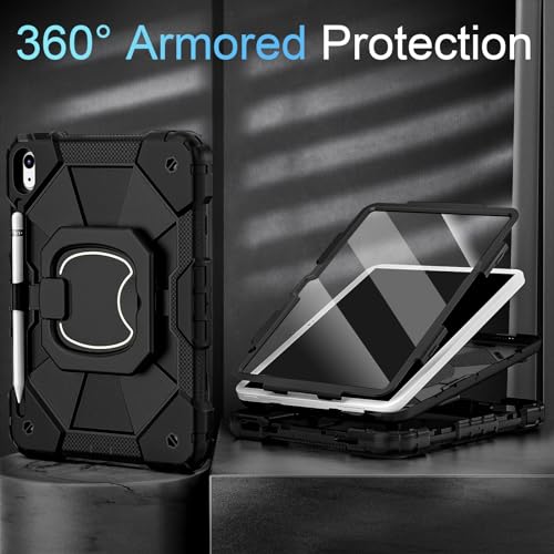 Image of Auizotl Case for iPad (A16) 11th /10th Generation 2025 /2022,360 Rotating Stand iPad Case 10th Generation with Screen Protector Pencil Holder,Heavy Duty Shockproof i Pad 11.0 /10.9 Inch Cover,Black