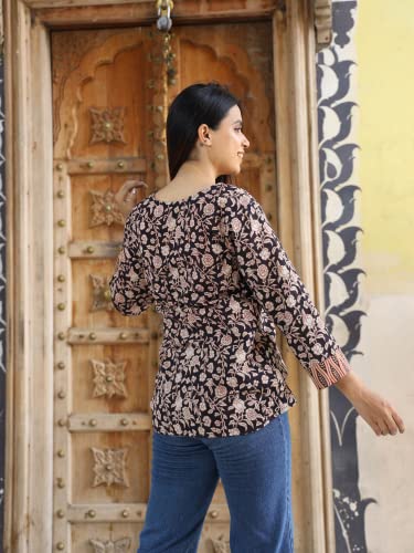Image of Women's Floral Jaipuri Print Cotton Short Kurti - Sizes M, L, XL