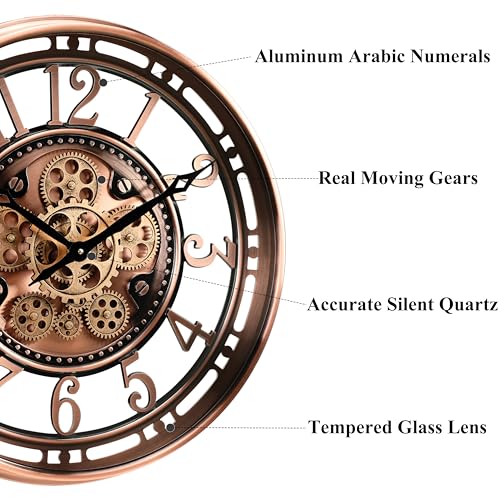 21 Large Copper Moving Gear Wall Clock