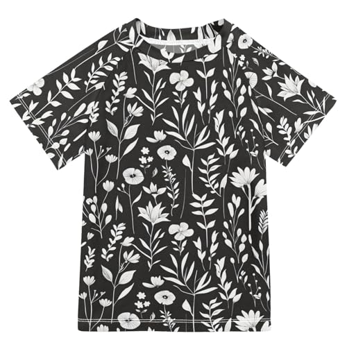 ALAZA Kids Rash Guard Toddler Swim Shirt Boy Girls White Grass Black UPF 50+ Short Sleeve 4T