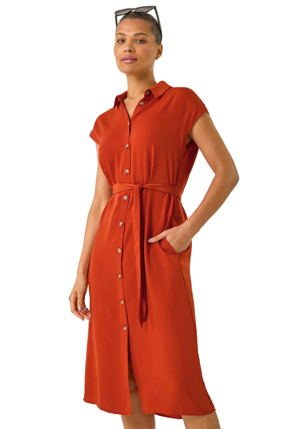 Roman Women's Orange Utility Buttoned Shirt Dress In Size 18