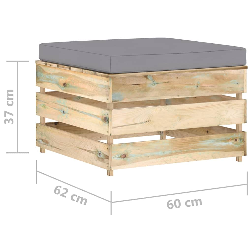 Juego de 2 muebles de jardín de madera de pino impregnada verde con cojín, incluye mesa y sofá, resistente a la intemperie, juego de muebles de jardín para terraza, balcón y salón