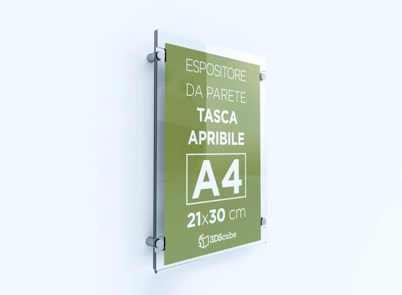 Placa de metacrilato de pared con bolsillo abatible, soporte para alertas y folletos, tamaño A4, vertical, 21 × 30 cm, incluye espaciadores de aluminio (1 unidad)