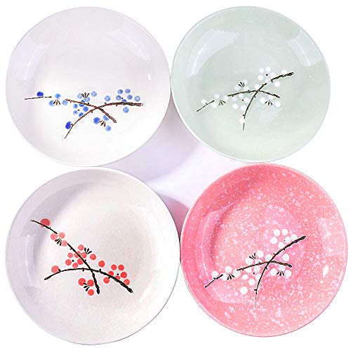 Japanese Ceramic Plates 8 Inch - Ceramic Dinner Plates set of 4 Household Tableware Plates