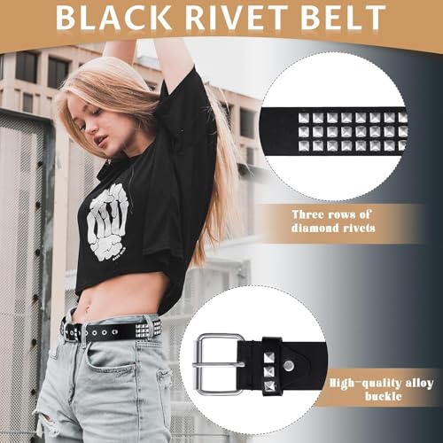 3 Pieces Punk Rivet Belt Set, Genuine Leather Gothic Belts for Men and Women2