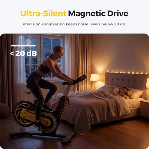 Image of Exercise Bike for Home, Under 20 dB Quiet Magnetic Stationary Bike | 350 lb capacity, fits 4'11 inch-6'2 inch, 7 resistance levels, rear flywheel, 80% pre-assembled, LCD monitor and device holder