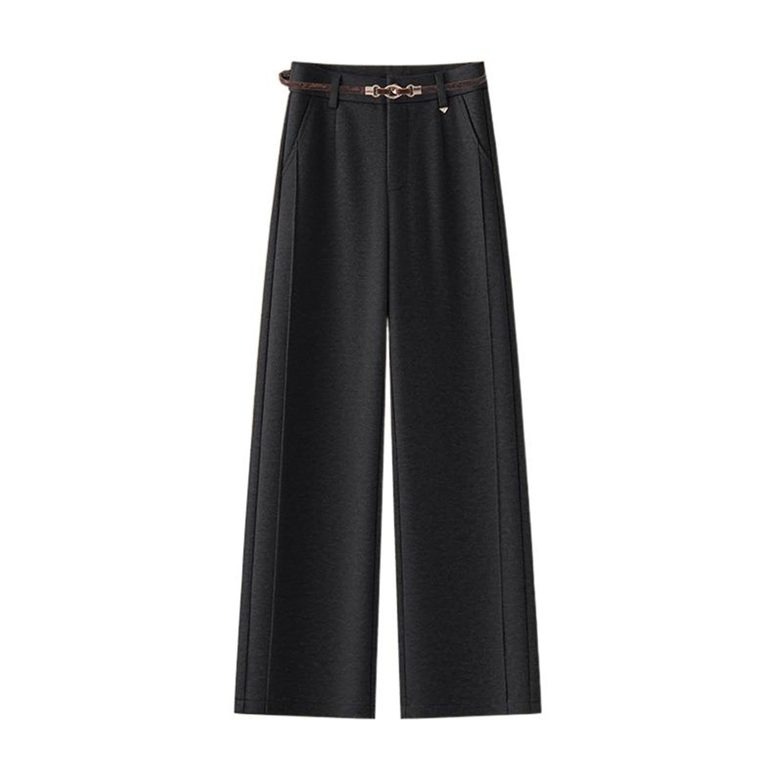 Womens Fall Winter Pants Wool Wide-Leg Loose Tapered Casual Straight-Leg Trousers