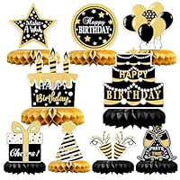 Geburtstag Tischdeko Schwarz Gold,9 Stück Bienenwaben Deko Tischaufsätze Set,Geburtstag Deko für Männer und Frauen,Tischdekoration für jährige
