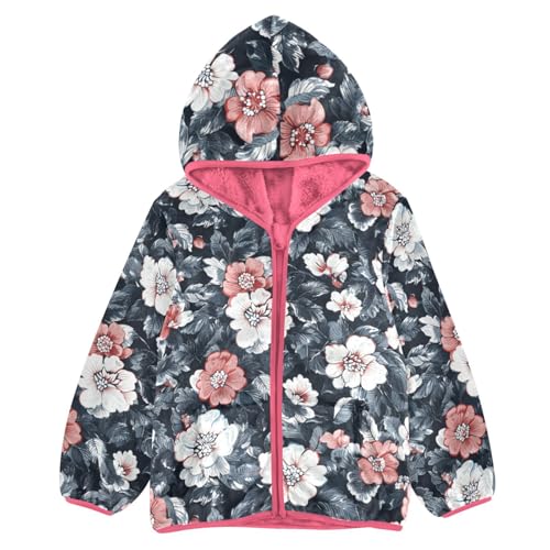 Rendering Flower Vintage Girls Fleece Jacket Girls Fall Jacket Girl Coats Zip Up Hoodie Children Sherpa Warm Outerwear 2-10T