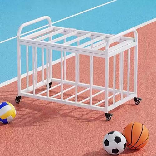Kommerzieller Gymnastikballhalter, schwarzer Ballaufbewahrungsbehälter für Spielplatzgeräte, abschließbarer Basketball-Aufbewahrungswagen aus Metall mit Rädern,(White 110x63x85cm Holds 40 Bal)
