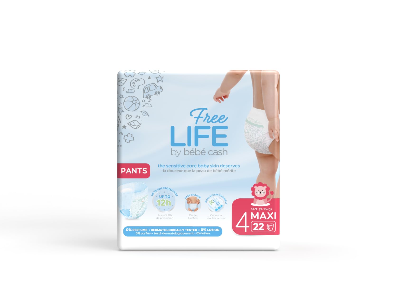 Pantalons-couches Freelife Pull up Pants Maxi (8 à 15 kg) avec rangement, 6 boîtes de 22 = 132 couches