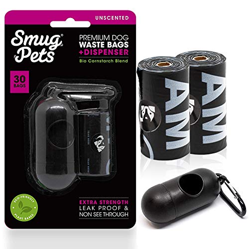 SmugPets - 30 Porta-Sacchetti per Escrementi Cane con Clip per guinzaglio - Due Rotoli