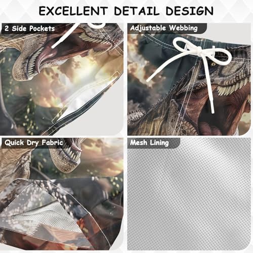 Pigsaly Boys Swim Trunks Jurassic Dinosaurs 3D Fire Boys Board Shorts Swimsuit Swimwear Summer Bathing Suit XS3