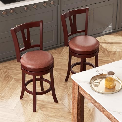 Butacos COSTWAY de 2 piezas con respaldo alto y reposapiés, tapizados en cuero sintético, para isla de cocina o comedor, altura de asiento 26 pulgadas, color capuchino miniatura 2