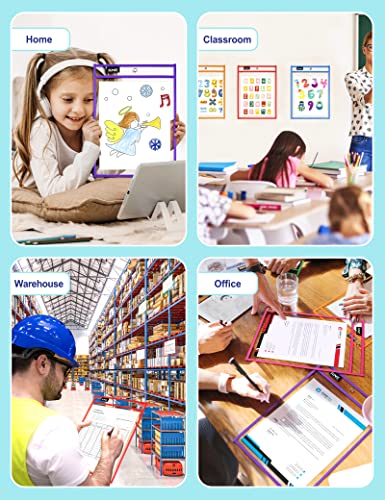 Sunee SUNEE-DEP-AC-30 Packs Oversized Reusable Dry Erase Pocket Sleeves With 2 Rings, 10 Assorted Colors 10X14 Ticket Holders, Clear Plastic Sheet Protectors thumb #6
