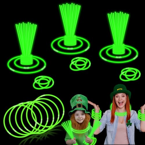 Green Glow Sticks Party Favors Supplies 8 72 Pack Bulk Light Up Necklace Bracelets Toys Gifts for Kids Glow in the Dark Decorations for Camping Non Candy Goodie Treat Bag Stuffers for Boys Girls
