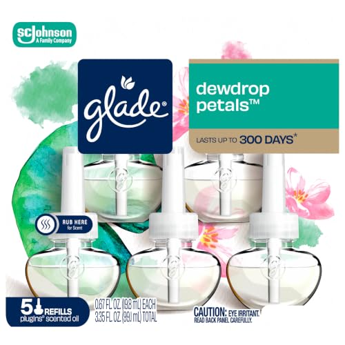 Image of Glade PlugIns Refills Air Freshener, Dewdrop Petals, Scented and Essential Oils for Home and Bathroom, 0.67 Fl Oz, 5 Count