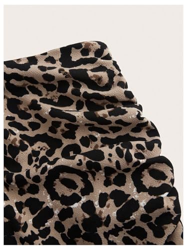 Women's Y2K Leopard Drawstring Split Thigh Skirt Ruched Bodycon Midi Skirts4