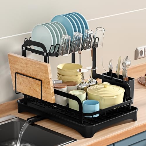 Estante giratorio de cocina con escurridor portátil de doble capa integrado 3