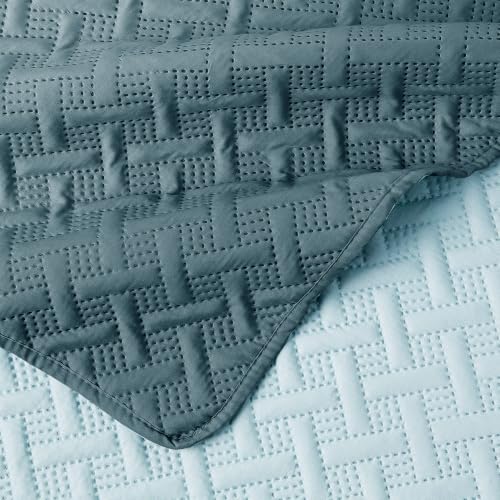 Image of Story@Home Reversible Quilted Bed Cover King Size Bed | 400 TC Ultrasonic Bedspread AC Blanket | Comforter for Double Bed - Bedcover for Double Bed with 2 Pillow Cases 250x225 CM - Rain & Sea