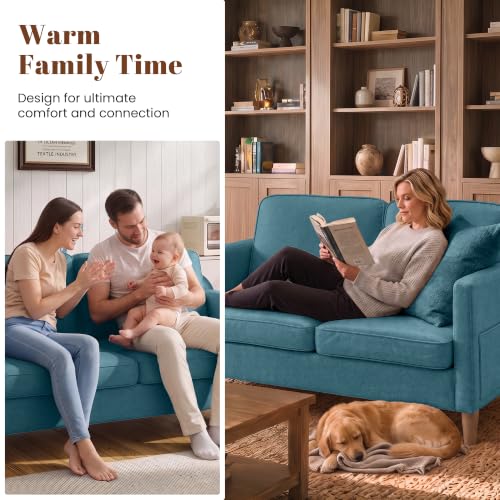 Image of 56 inch Chenille Loveseat Sofa, Mid Century Modern 2 Seater Love Seat Couch