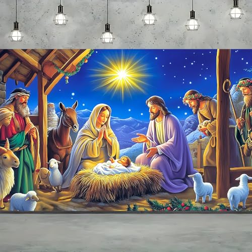 Image of Nativity Backdrop 71x43 Christmas Manger Scene Banner for Church
