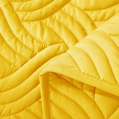 Whale Flotilla Quilt Set Twin Size, Soft Microfiber Lightweight Bedspread Coverlet Bed Cover (Wave Pattern) For All Seasons, Yellow, 2 Pieces (Includes 1 Quilt, 1 Sham) #TOP1