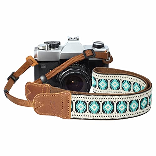 Camera Strap - 1.5" Cowhide Head Shoulder Neck Strap ,Retro Jacquard Embroidery Multi-Pattern Camera Straps For Cameras And Binoculars,Cute Adjustable Thin Strap For Adults & Kids(Vintage White） #TOP25