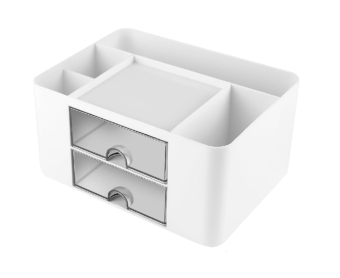 Shrigana Multi-functional Desk Organiser with 5 Compartments & 2 Drawer Desktop Office Supplies Stationery Storage Box Cosmetic Organizer for Pens Staplers Clips Sticky Notes