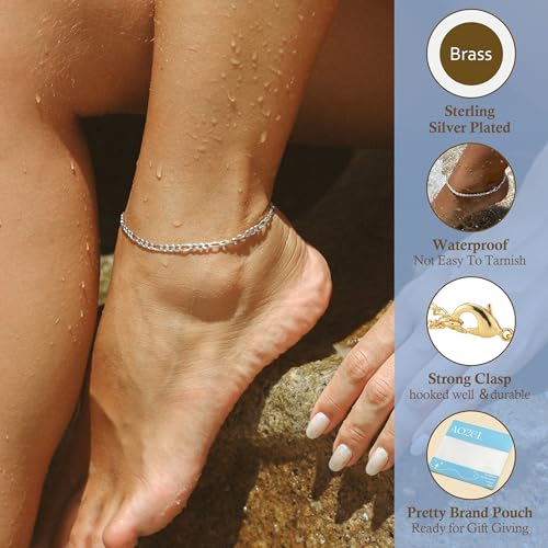 Image of AOZEL Gold /Silver Plated Anklet Bracelets for Women Waterproof Plus Size Cuban Link Chain Ankle Bracelet for Large Ankle 9-12inch