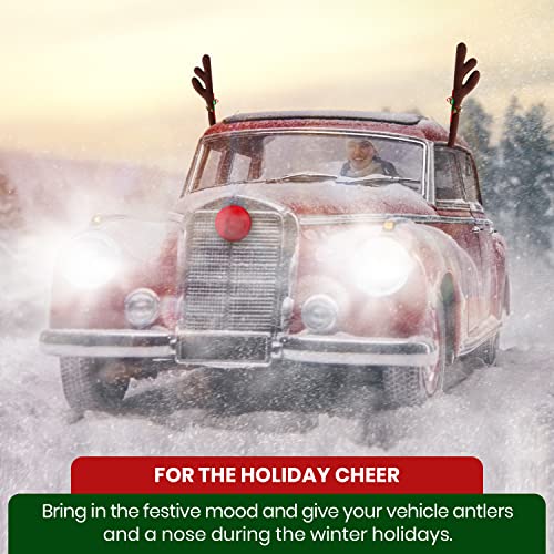 Car Reindeer Antlers Nose, 3 Pcs Reindeer Car Antlers And Nose - Easy To Install And Remove Reindeer Car Kit, Reindeer Ears For Car And Reindeer Antlers For Car - Fun Christmas Car Decoration Exterior #TOP6