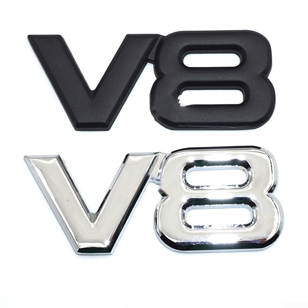Badge Autocollant V8 En Métal Chromé Argenté - Dimensions 7.5x3.2cm, Pour Voiture, Camion, Moto