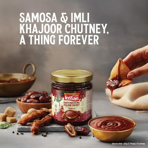 Image of Kissan Khatti Meethi Imli Khajoor Chutney, Tamarind Date Chutney, 200g, For Indian Snacks, With Dates Paste & Jaggery, Silbatta Like Texture, Free from Artificial Flavors