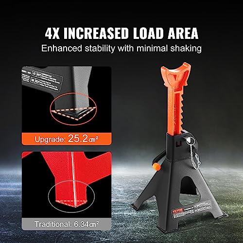 Image of VEVOR Jack Stands, 3 Ton (6,000 lbs) Capacity Car Jack Stands Double Locking, 10.8-16.3 inch Adjustable Height, for Lifting SUV, Pickup Truck, Car and UTV /ATV, Red, 1 Pair