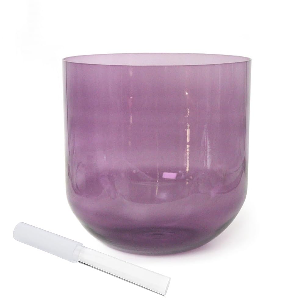 8 Inch Purple Clear Alchemy Chakra Bowl, Crystal Singing Bowl Sound Bowl, Gift For Yoga Meditation & Sound Healing, With Free Acrylic Striker & O-ring(C Note)