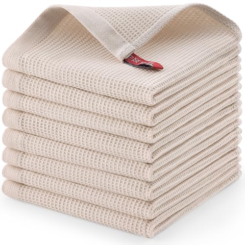 Homaxy 100% Cotton Waffle Weave Dish Cloths, 8 Pack, Beige