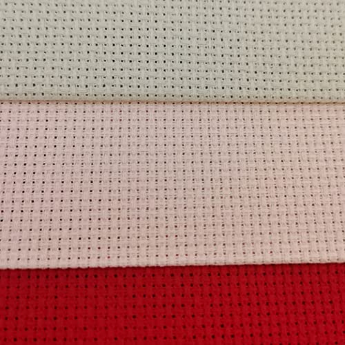 Image of KCS 3 pc of 12 inch x 18 inch 14CT Counted Cotton Aida Cloth Cross Stitch Fabric (Pink+Red+Pearl Grey)
