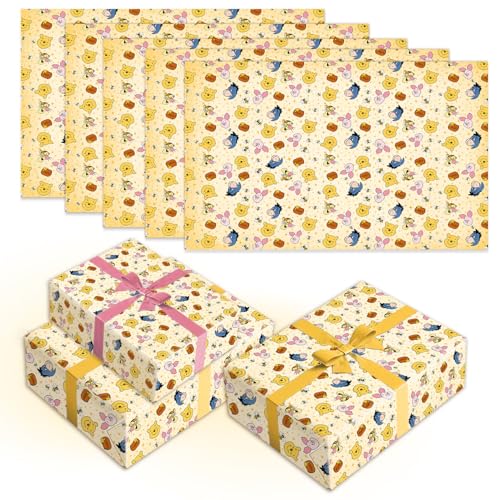 QZCYU 5 Pack Winnie Wrapping Paper for Baby Shower Classic Bear Gift Wrap for Birthdays Decoration Party Decorations Supplies(27.5 x 19.6in)