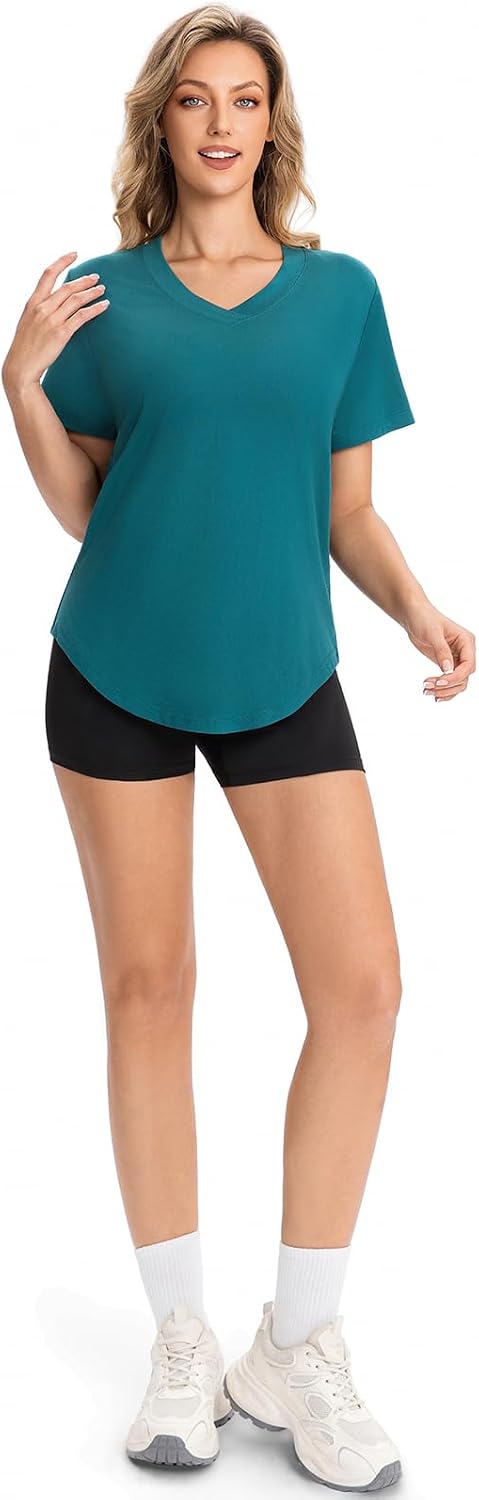 Women's Workout V-Neck Shirts Short Sleeve Moisture Wicking Quick Dry Athletic Tops for Gym Yoga
