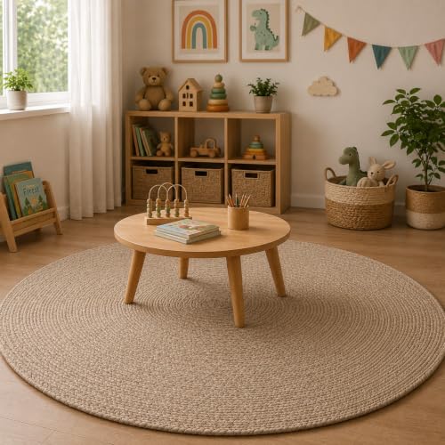Image of Rounds Jute Carpet - Handwoven Natural Fiber Rug for Living Room, Bedroom, Entryway | Boho Chic Eco-Friendly Area Rug | Rustic Designer Floor Mat:-(Jute, 6x6 feet