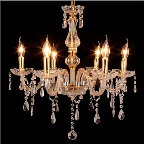 Lustre en cristal S3YT8U plafonnier classique à suspension 6 bras