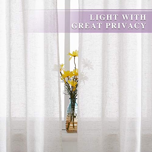 NICETOWN Linen Curtains Off White Sheer Flax Textured, Grommet Semi Linen Sheer Window Treatments Privacy with Light Filtering Vertical Drapes for Bedroom/Living Room, W52 x L84, 2 Panels
