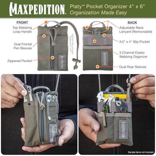 Image of MAXPEDITION Platy Pocket Organizer, Durable EDC Tool Pouch for Men, Neck Wallet with Paracord Lanyard, Holds Flashlight, Multitool, Pen, Notebook