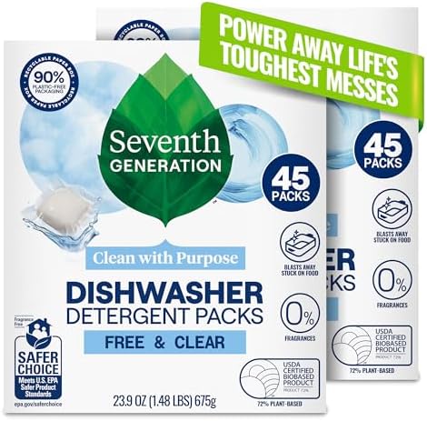 Seventh Generation Dishwasher Detergent Packs Free & Clear Pack o...