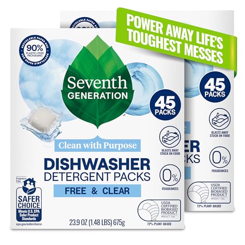 Seventh Generation Dishwasher Detergent Packs Free & Clear Pack of 2 for sparkling dishes Dishwasher...