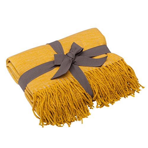 Solid Soft Yellow Throw Blanket with Fringe Tassel - 50' x 60', Light Yellow Throw Blanket, Mustard Yellow Throw for Couch and Bed, Autumn & Fall Patio Throw Blanket, Perfect for Outdoor and Indoor