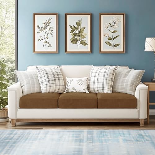 Image of CHUN YI Stretch Couch Cushion Cover, Fitted Loveseat Sofa Chair Seat Slipcover Furniture Protector, Checks Spandex Jacquard Fabric(3,Coffee), 3