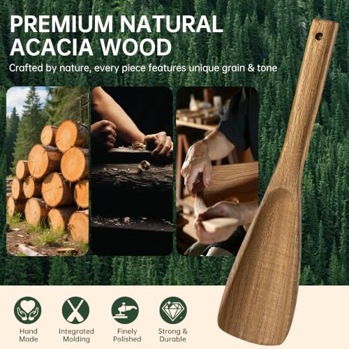 Wooden Spatula Spoon for Cooking, Multifunction Spatula with Built-In Resting Notch, Cooking Spoon for Nonstick Cookware, Natural Non-Toxic Acacia Wood Kitchen Utensils,12 x 2.8 Inch — view 2