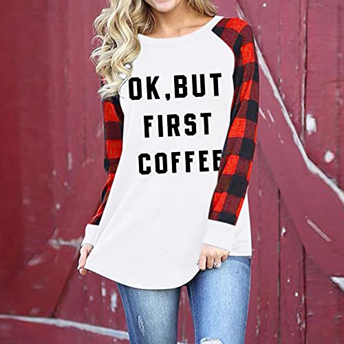 Briskorry Sweatshirt voor dames, met letterprint, geruit, split, ronde hals, lange mouwen, blouse, jumper shirt, mode, bovenstuk, top, lente, herfst, vrije tijd - Image 3