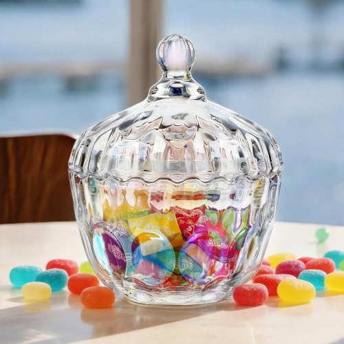 KANPURA 11.5 oz Glass Candy Dish with Lid, Small Candy & Cookie Jar